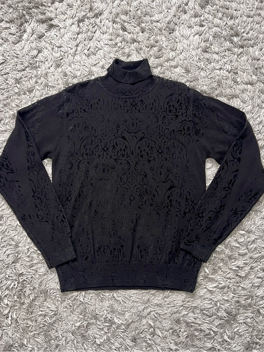 Black Velvet Burnout Turtleneck Sweater